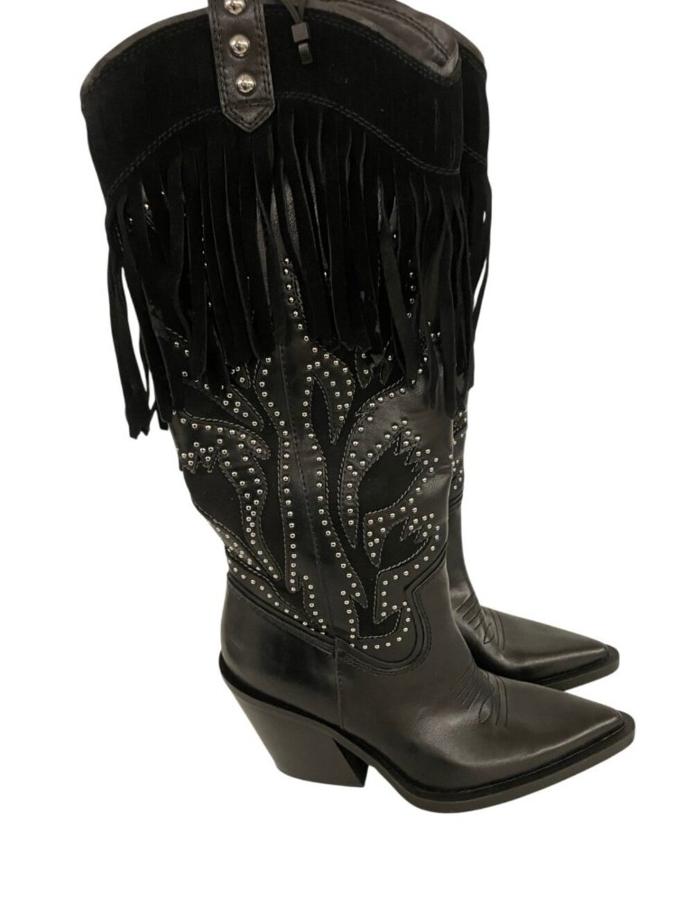 Zara Womens Western Fringe Cowgirl Boots EU 37 US 6.5 Pointed Toe 3062/410 EUC - Picture 2 of 11